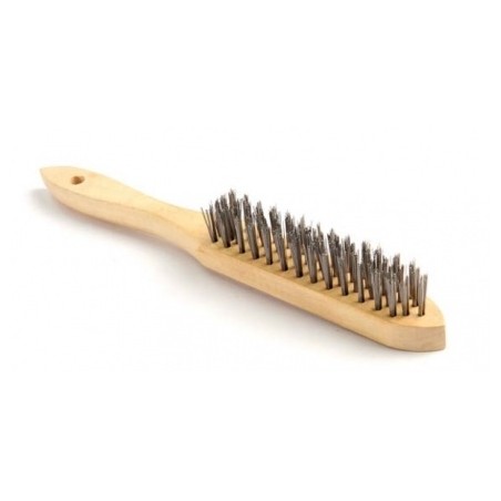 Brosse en bois avec 4 rangées de soies en acier.