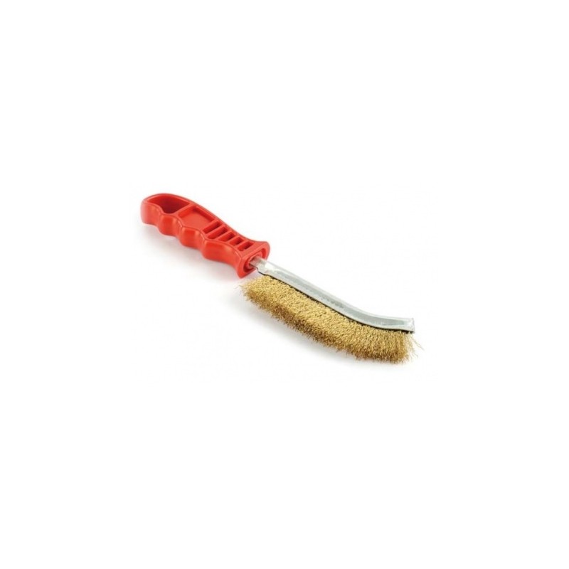 Brosse avec manche en plastique, poils en acier recouvert de laiton.