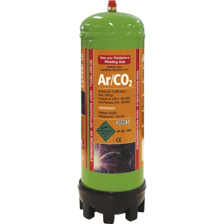 Bouteille de gaz jetable ARGON + CO² de 2,2 litres pour soudage de l'acier.